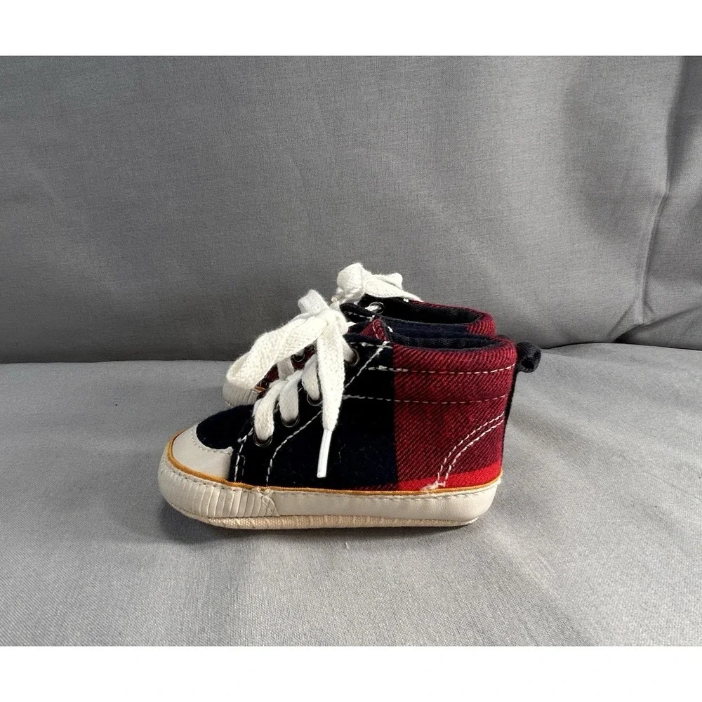 Baby‎ Gap Red And Blue Plaid Hi Top Sneaker Shoes 3-6 Months